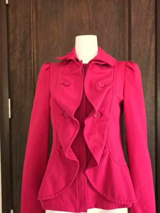 INC International Concepts Jackets & Blazers - INC International Concepts Size S Red Jacket Coat Ruffled Front VG Condition